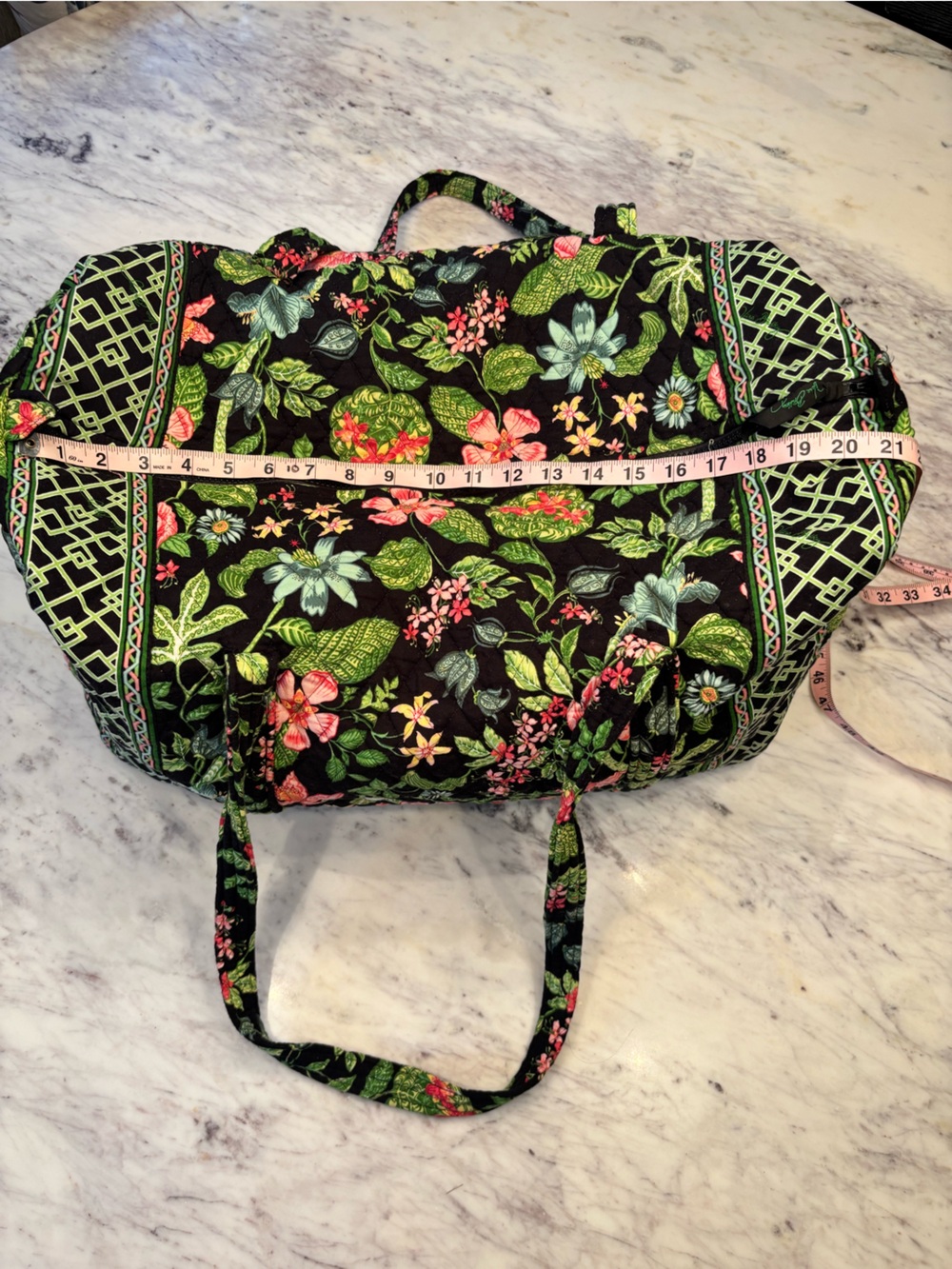 Vera Bradley retired Botanica large duffel black green pink floral quilted